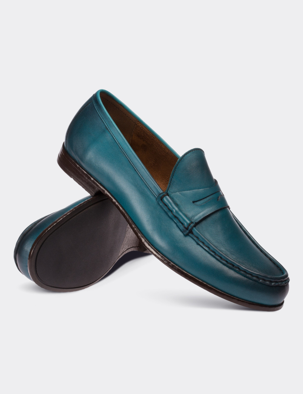 Blue  Leather Loafers - 01648MMVIC01