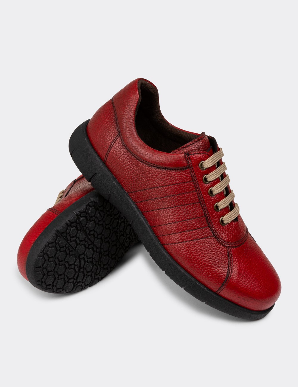 Red Leather Lace-up Shoes - 01951MKRMC01