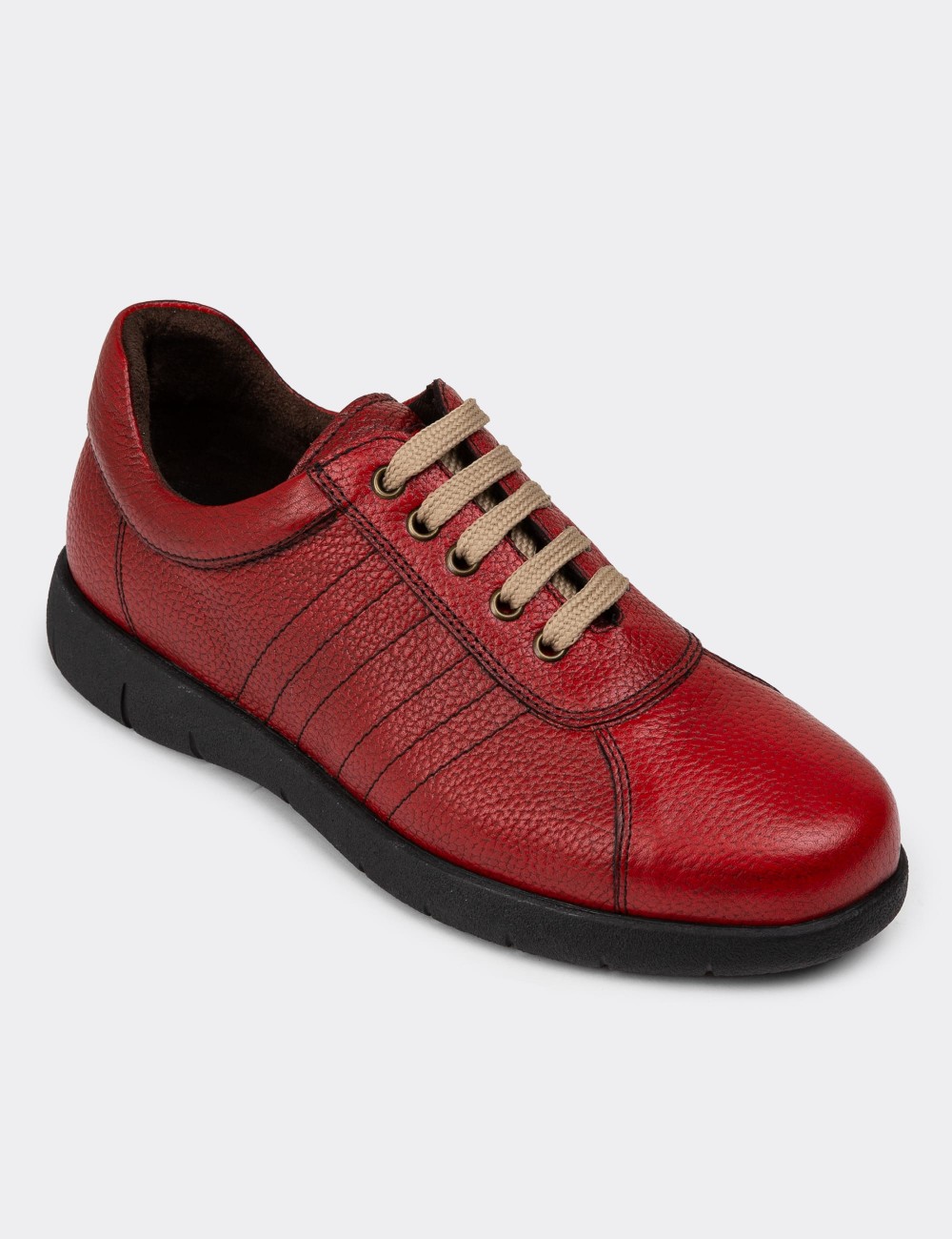 Red Leather Lace-up Shoes - 01951MKRMC01