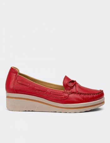 Red Leather Lace-up Shoes - D2000ZKRMC01