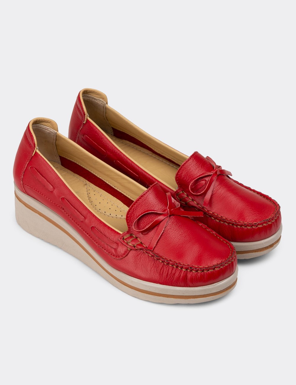 Red Leather Lace-up Shoes - D2000ZKRMC01