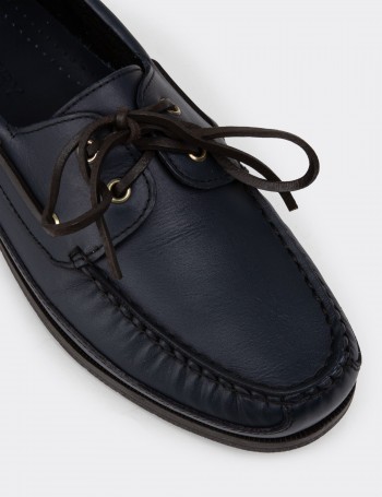 Navy Leather Marine Shoes - 01543MLCVC01