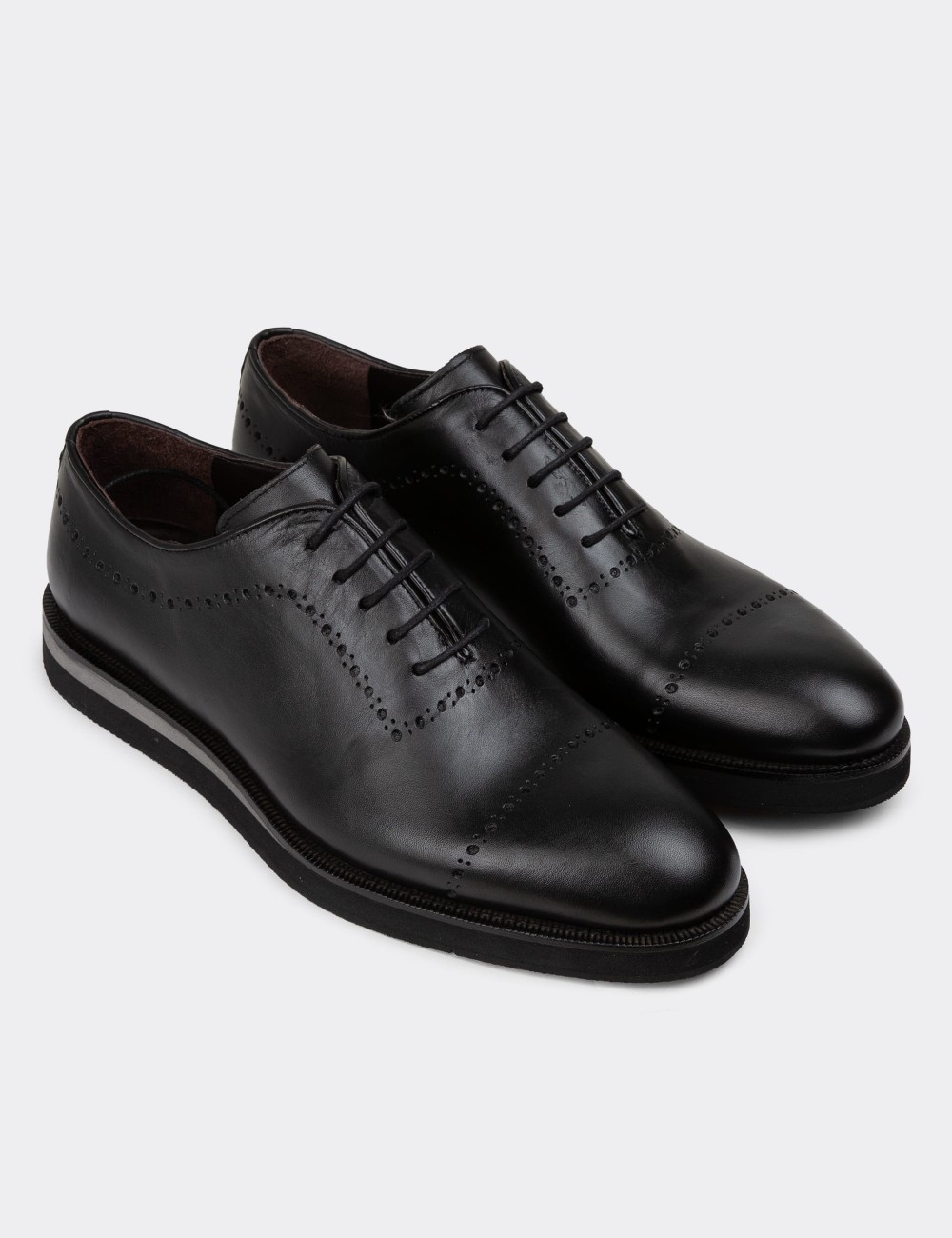 Black Leather Lace-up Shoes - 00491MSYHE27