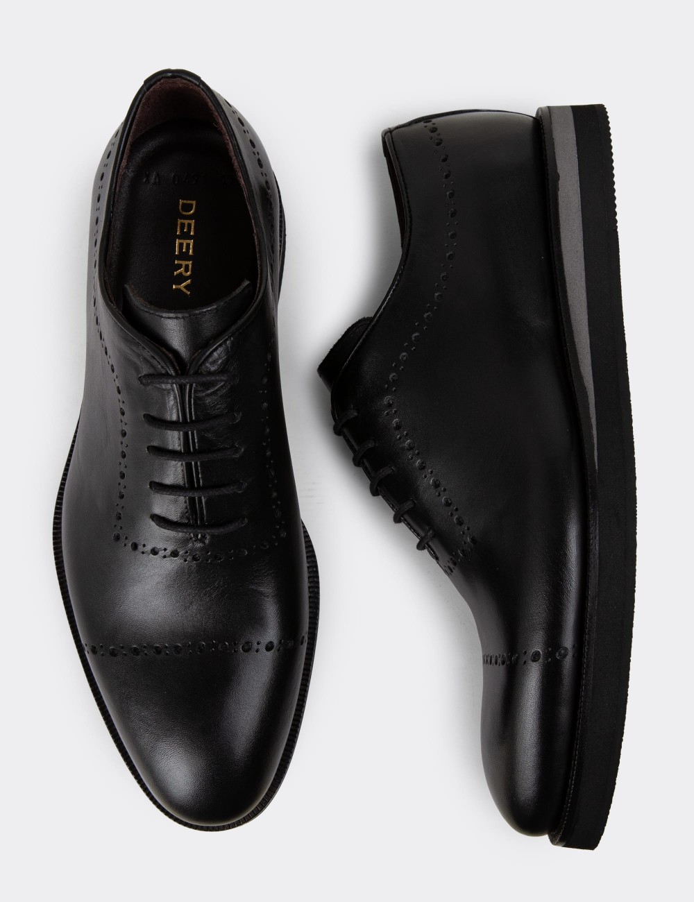 Black Leather Lace-up Shoes - 00491MSYHE27