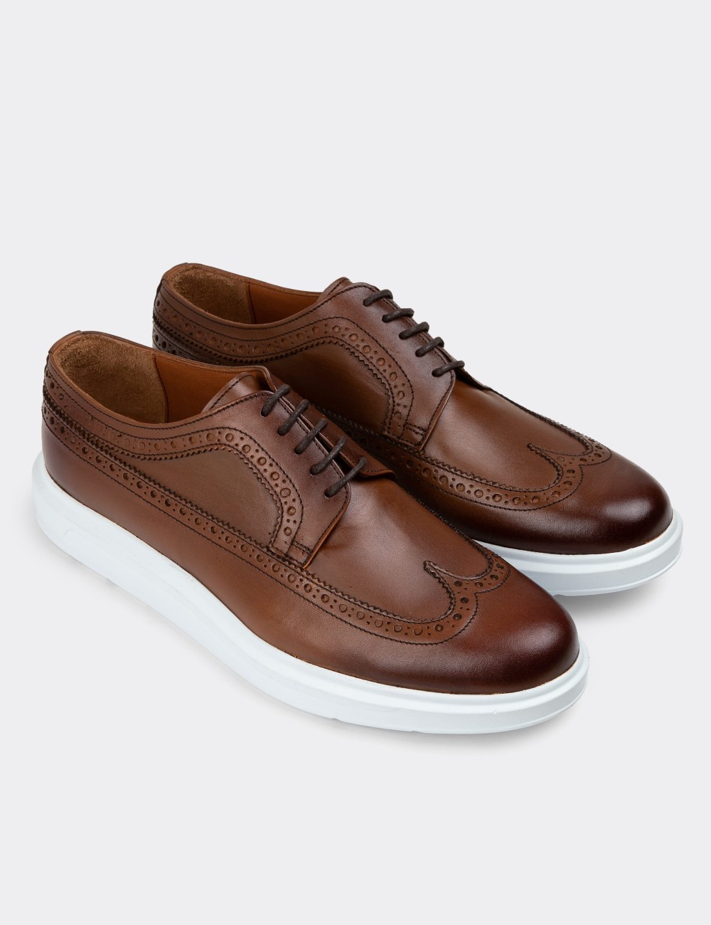 Tan Leather Lace-up Shoes - 01293MTBAP06