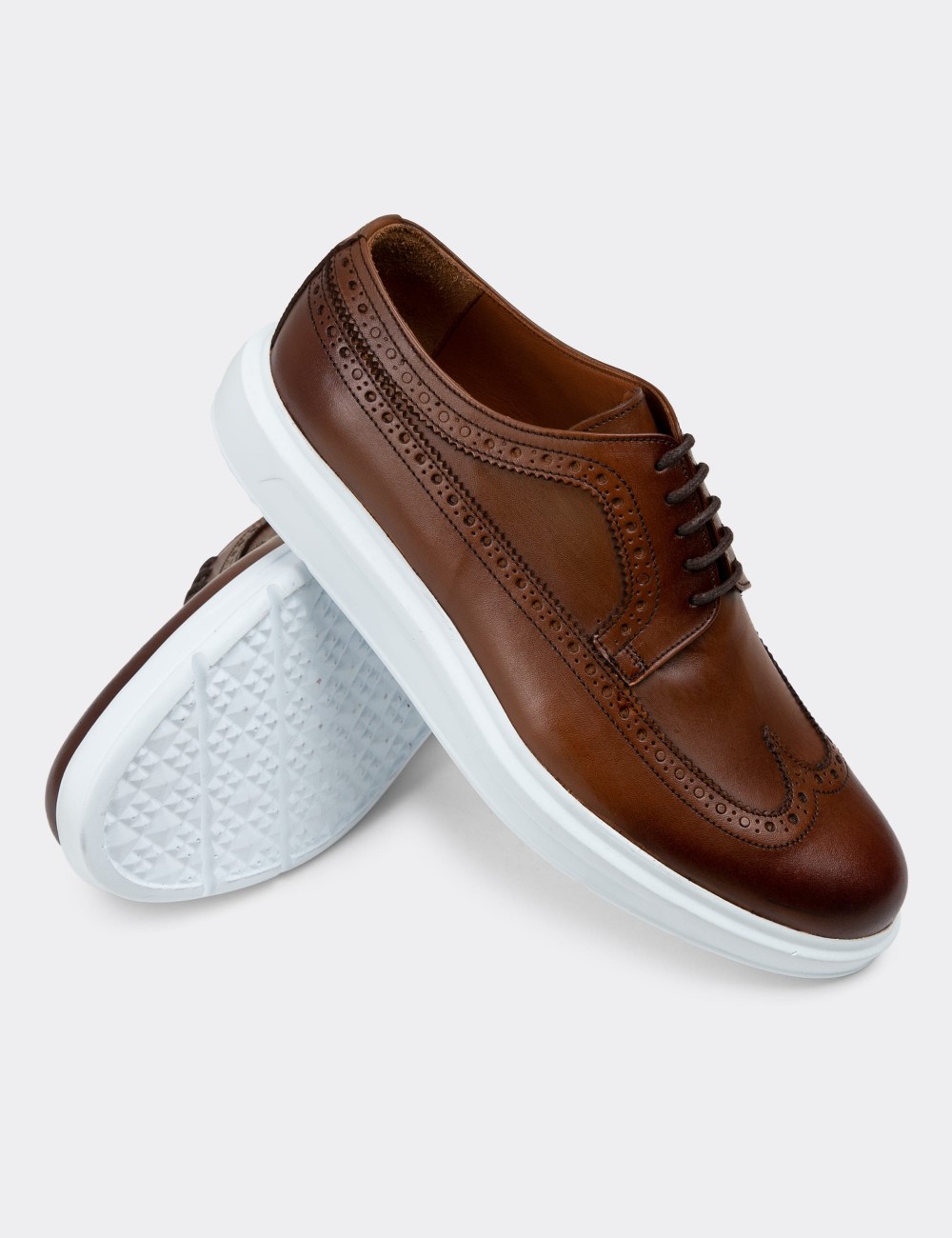 Tan Leather Lace-up Shoes - 01293MTBAP06