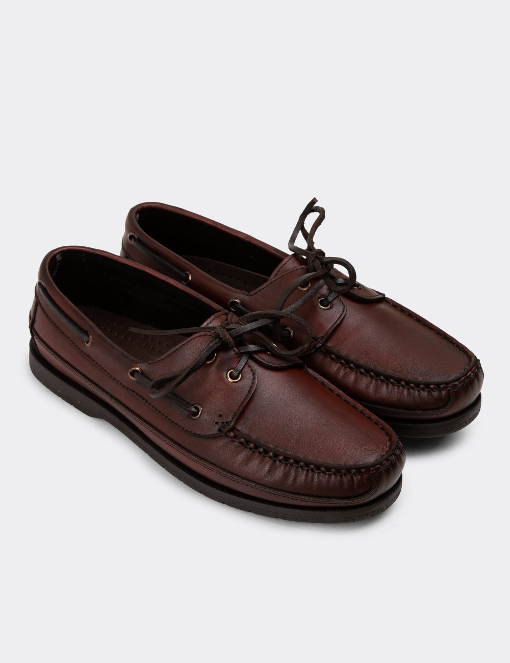 Burgundy Leather Lace-up Shoes - 01543MBRDC01