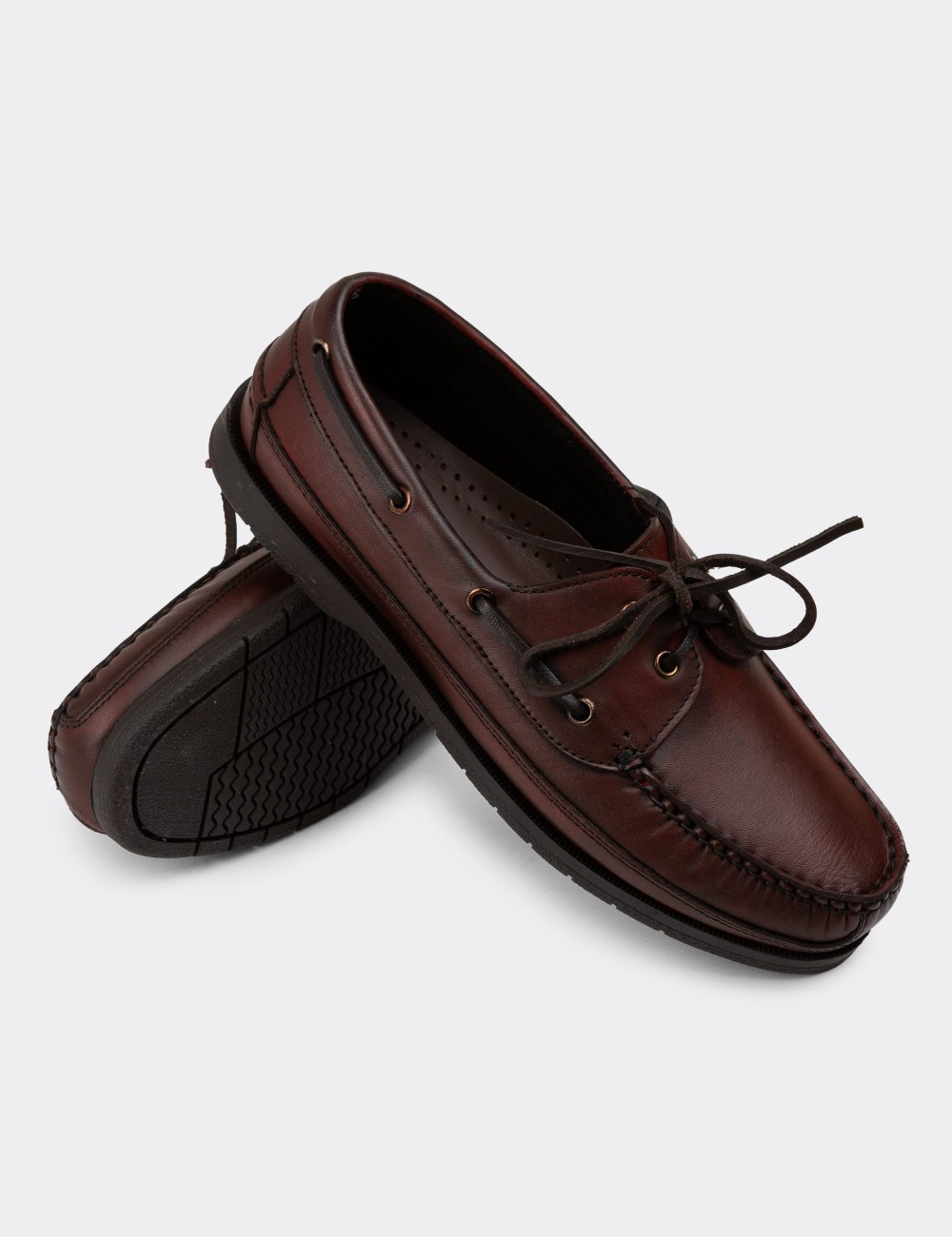 Burgundy Leather Lace-up Shoes - 01543MBRDC01