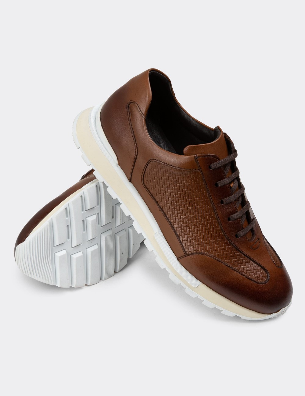 Tan Leather Sneakers - 01729MTBAT02