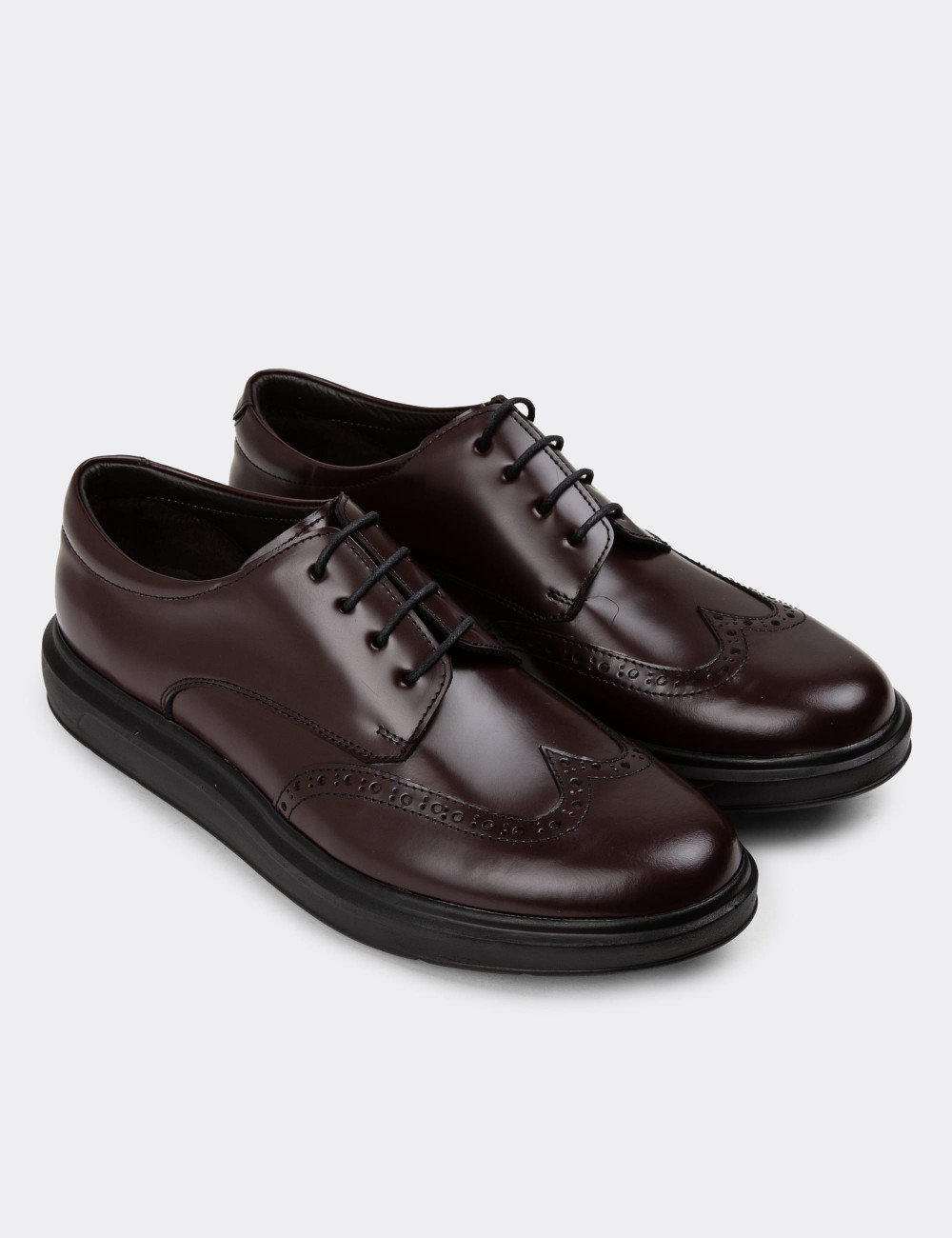 Burgundy Leather Lace-up Shoes - 01942MBRDP01