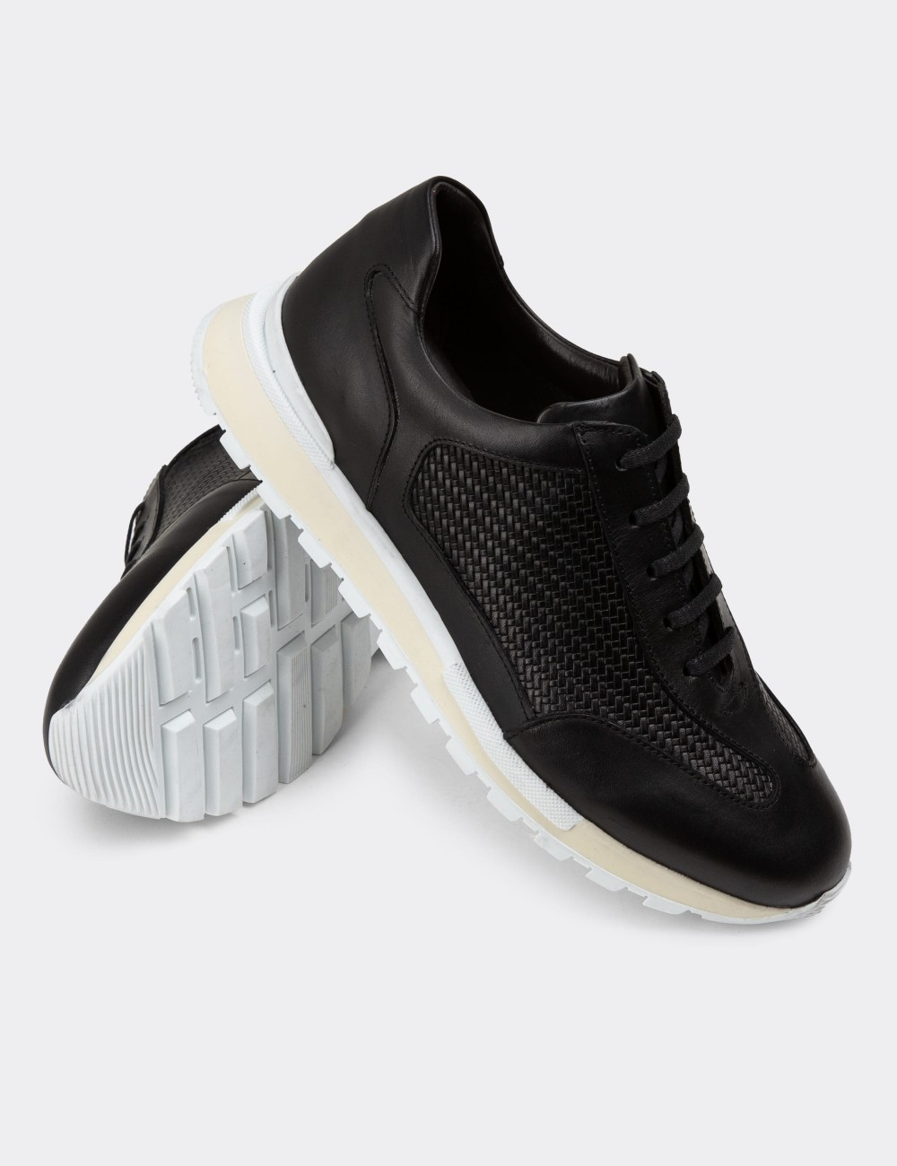 Black Leather Sneakers - 01729MSYHT03