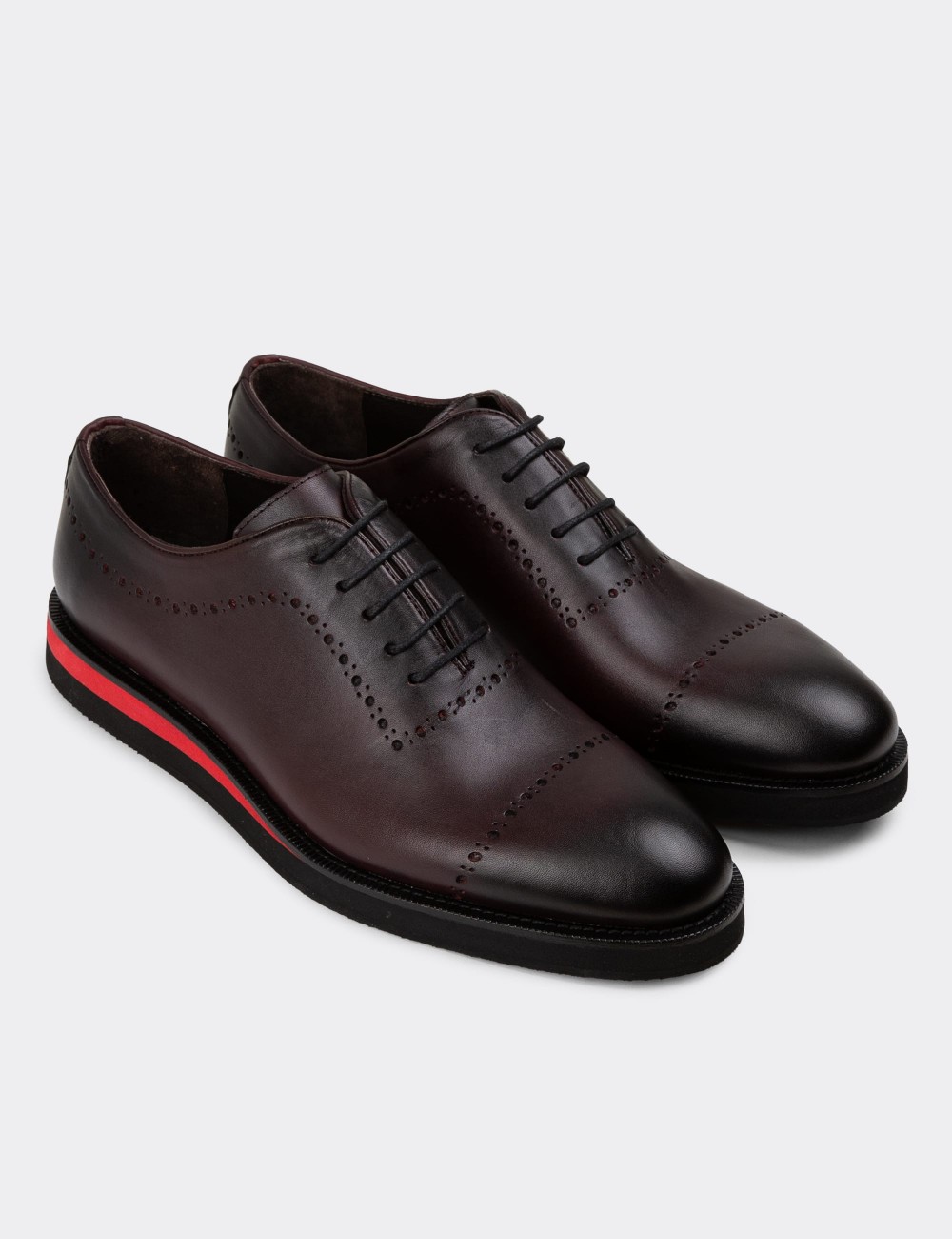 Burgundy Leather Lace-up Shoes - 00491MBRDE07