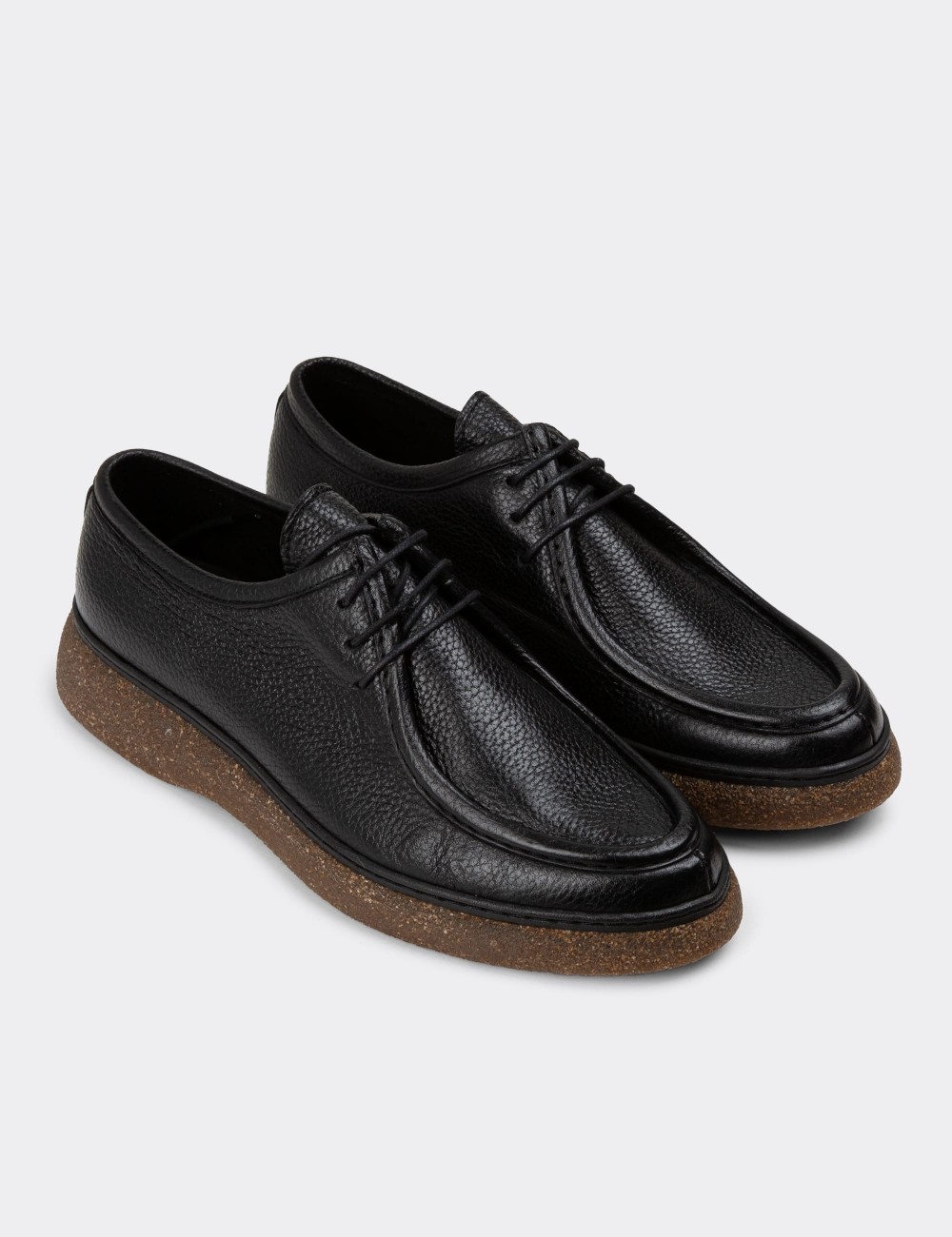 Black Leather Lace-up Shoes - 01927MSYHC02