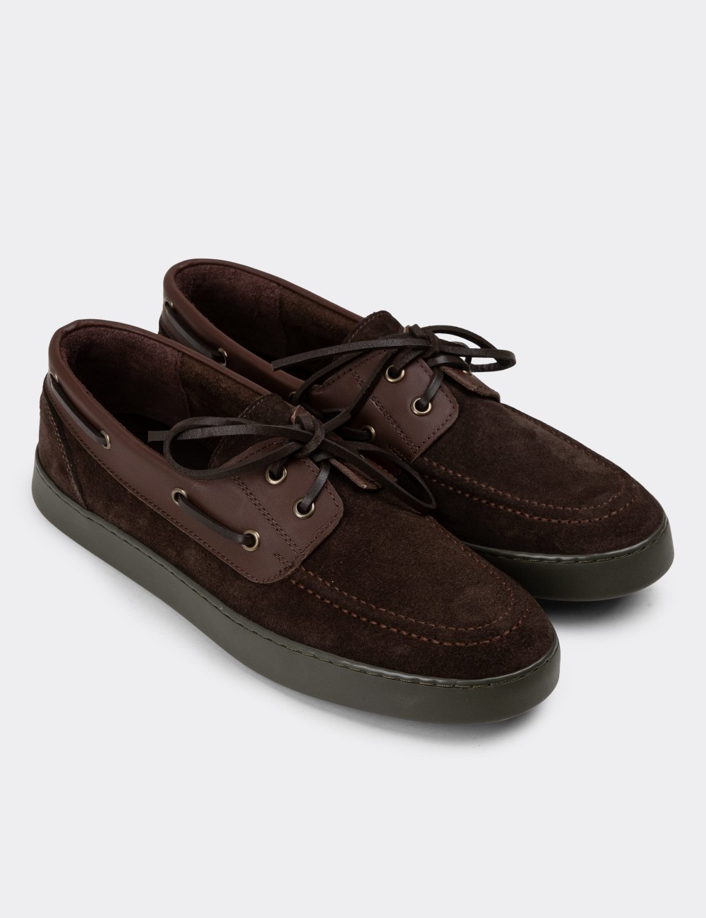 Brown Suede Leather Lace-up Shoes - 01952MKHVC02