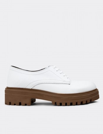 White Leather Lace-up Shoes - 01430ZBYZE02