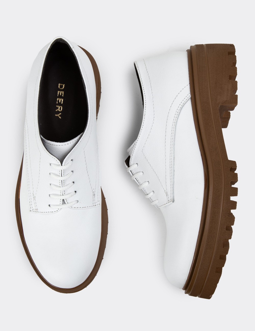 White Leather Lace-up Shoes - 01430ZBYZE02