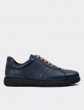 Blue Leather Lace-up Shoes