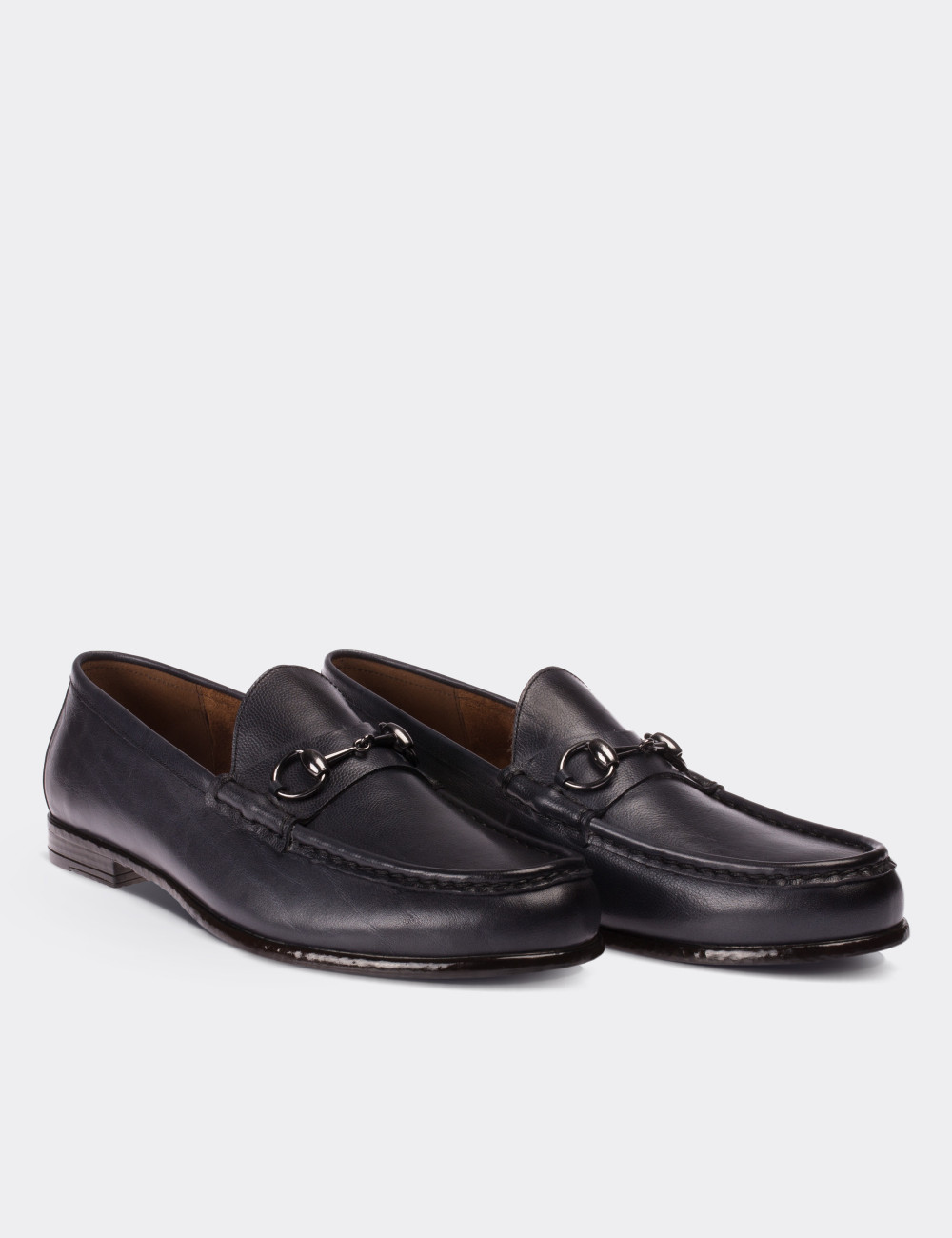 Navy  Leather Loafers - 01649MLCVC02