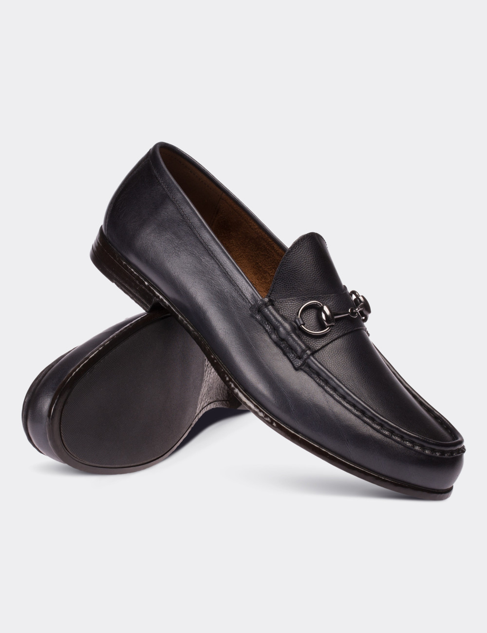 Navy  Leather Loafers - 01649MLCVC02