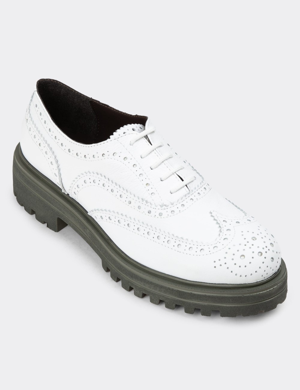 White Leather Oxford Shoes - 01418ZBYZE02
