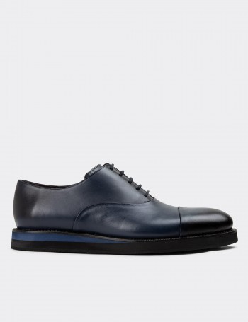 Navy Leather Lace-up Shoes - 01026MLCVE11