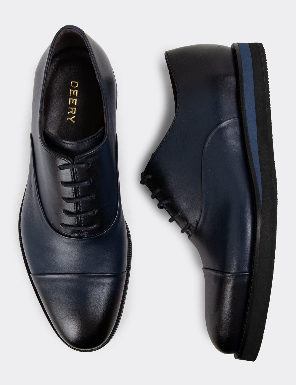 Navy Leather Lace-up Shoes - 01026MLCVE11