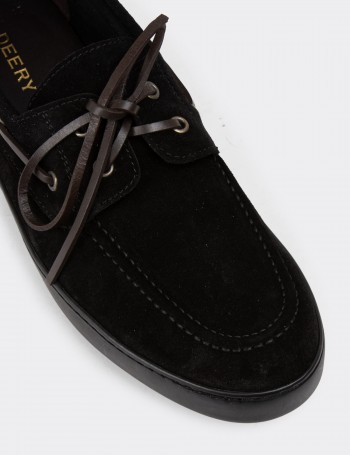 Black Suede Leather Lace-up Shoes - 01952MSYHC02