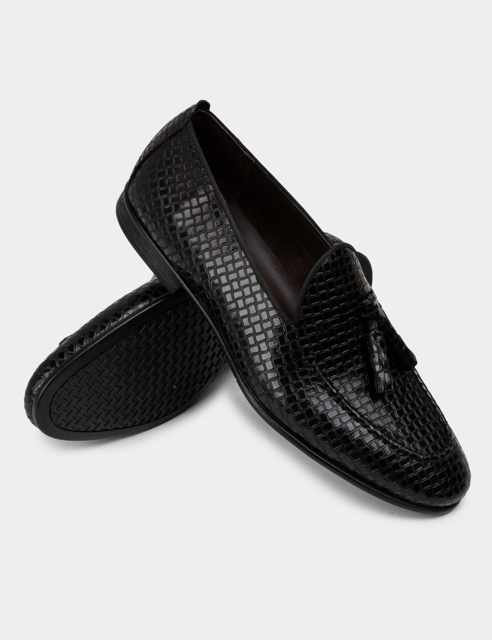 Black Leather Loafers - 01701MSYHC11