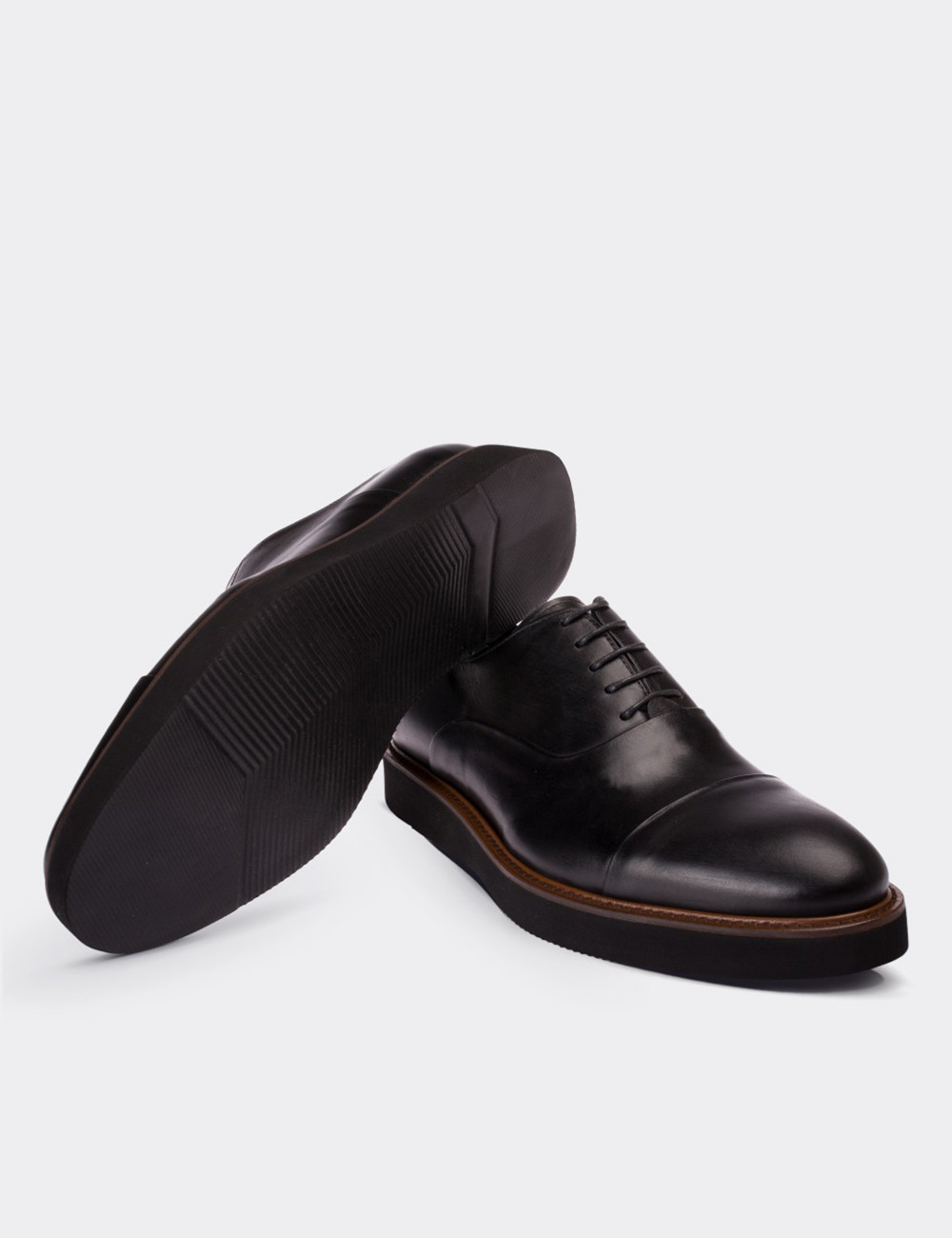 Black  Leather Lace-up Shoes - 01026MSYHE04