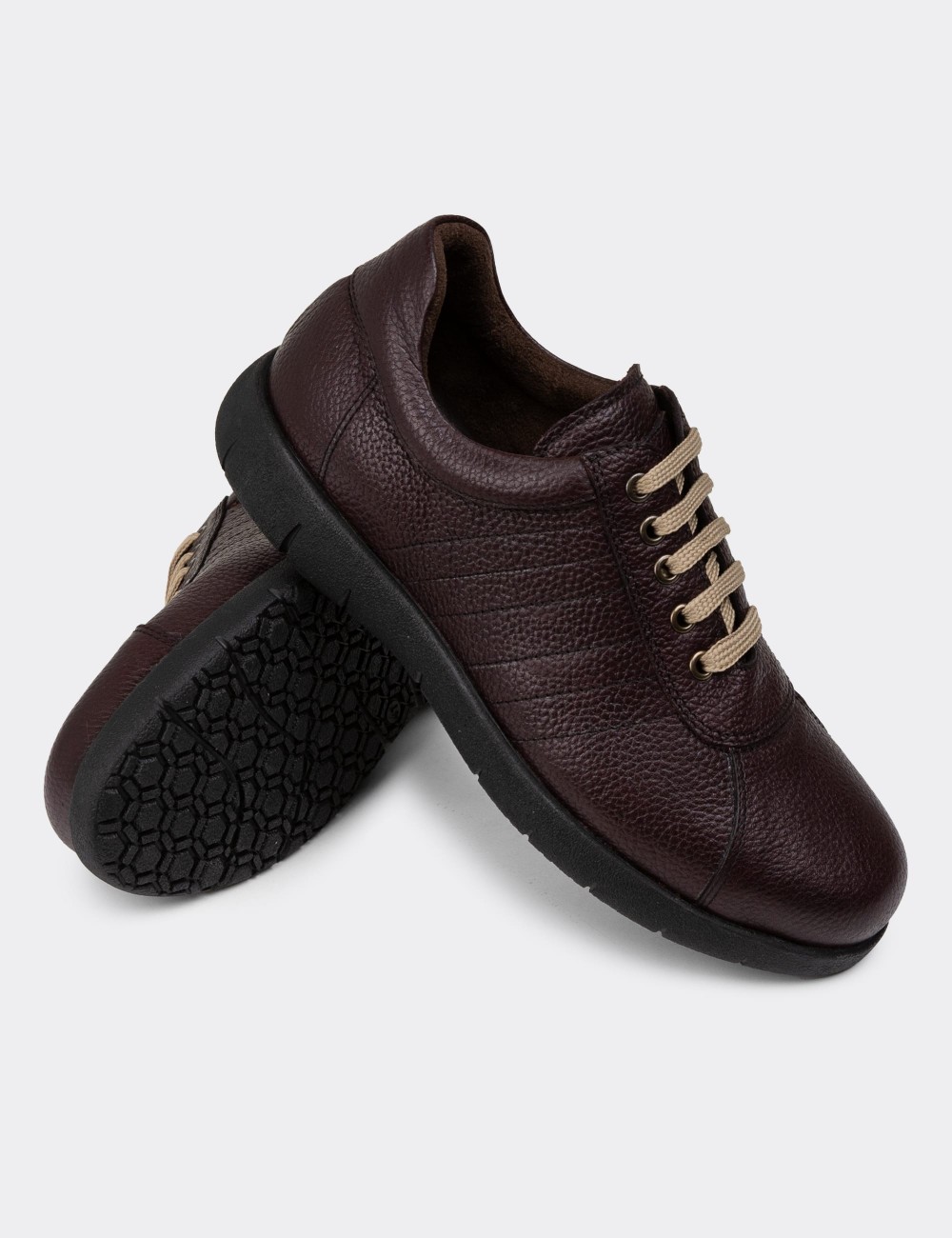 Burgundy Leather Lace-up Shoes - 01951MBRDC01