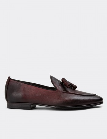 Burgundy Leather Loafers - 01701MBRDC14