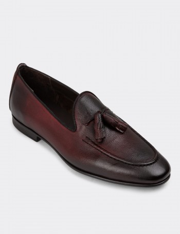 Burgundy Leather Loafers - 01701MBRDC14