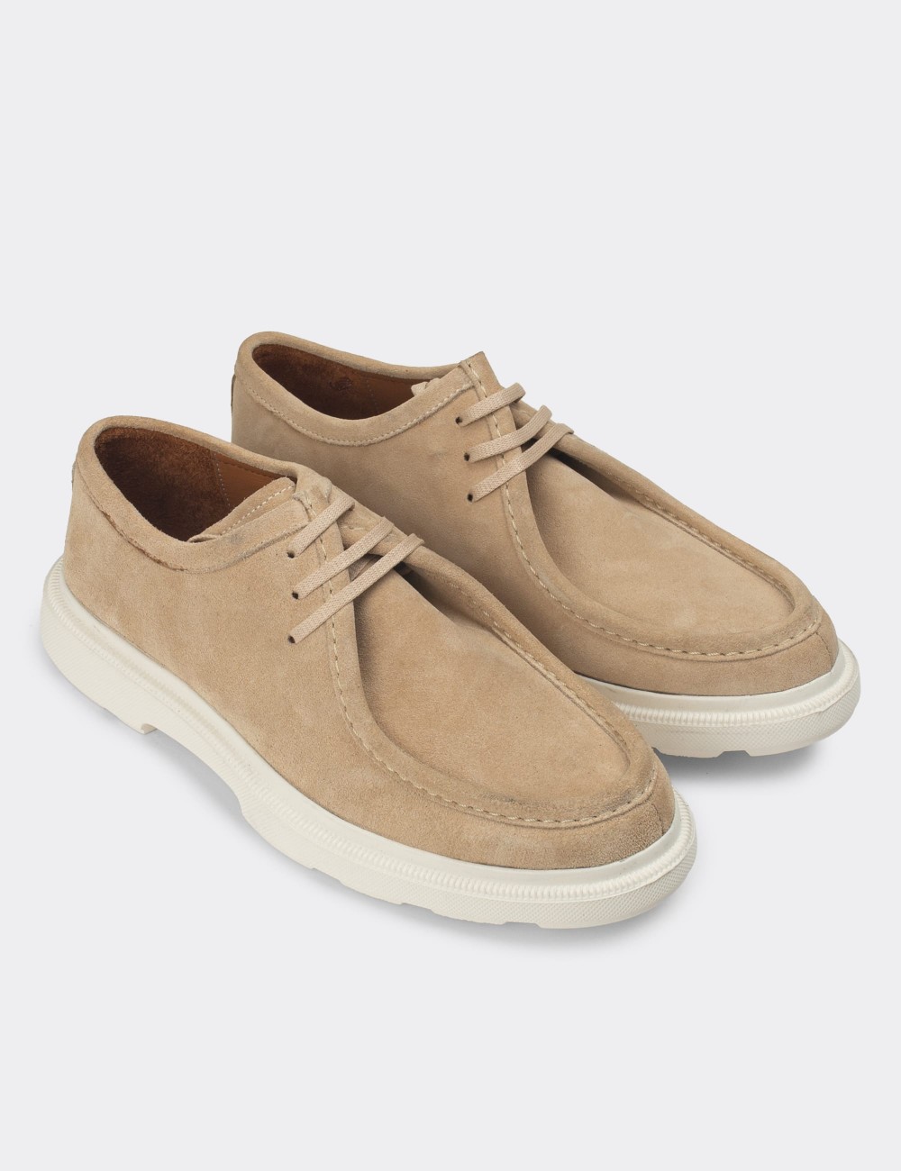 Beige Suede Leather Lace-up Shoes - 01851MBEJP01