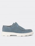 Blue Suede Leather Lace-up Shoes