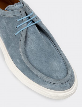 Blue Suede Leather Lace-up Shoes - 01851MMVIP03
