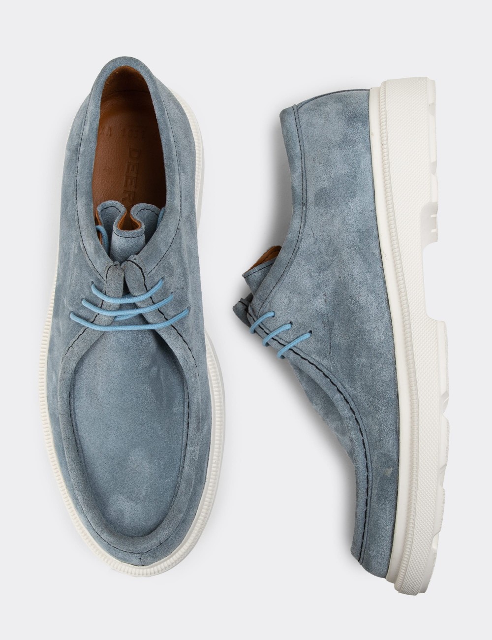 Blue Suede Leather Lace-up Shoes - 01851MMVIP03