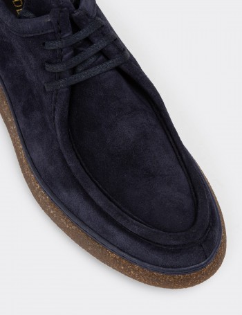 Navy Suede Leather Lace-up Shoes - 01927MLCVC02