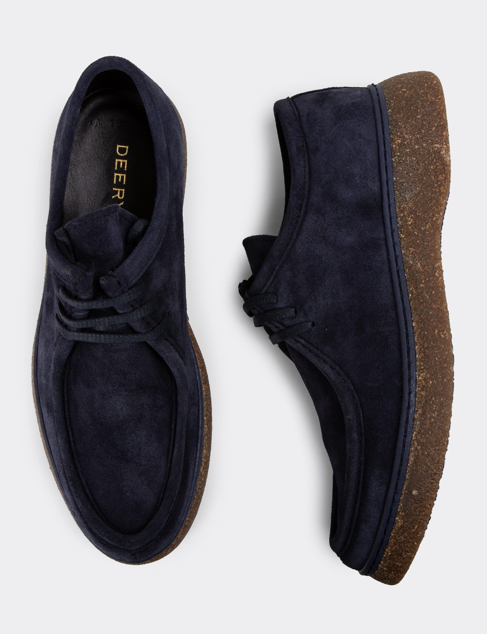 Navy Suede Leather Lace-up Shoes - 01927MLCVC02