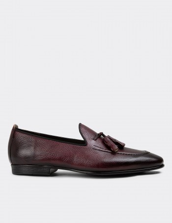 Burgundy Leather Loafers - 01701MBRDC10