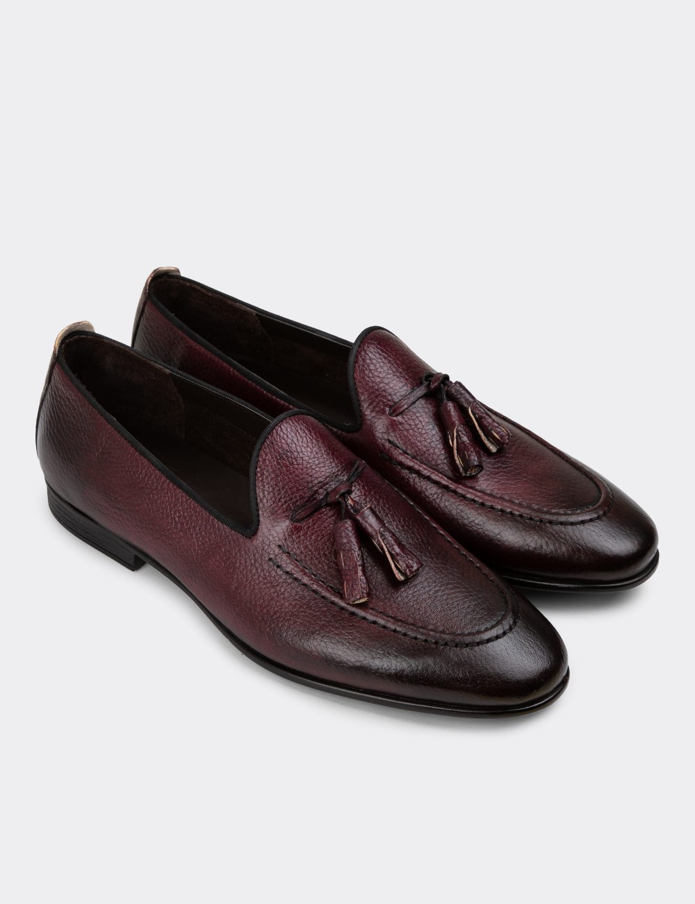 Burgundy Leather Loafers - 01701MBRDC10