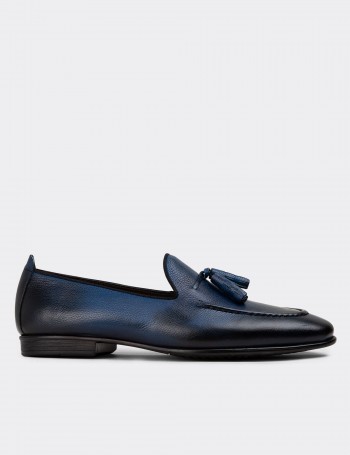 Blue Leather Loafers - 01701MMVIC03