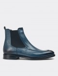 Blue Leather Chelsea Boots