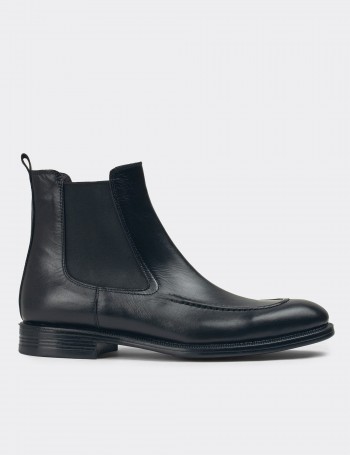 Black Leather Chelsea Boots - 01953MSYHC01