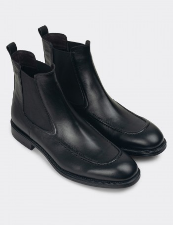 Black Leather Chelsea Boots - 01953MSYHC01