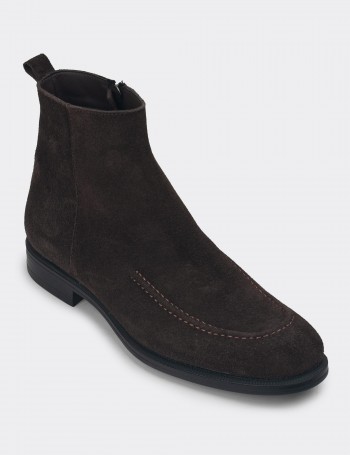 Brown Suede Leather Boots - 01975MKHVC01