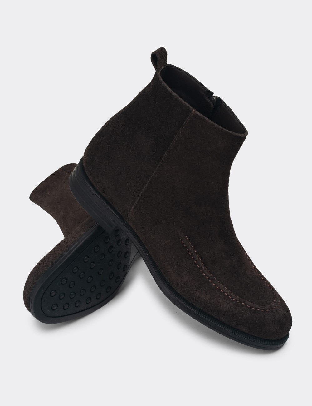 Brown Suede Leather Boots - 01975MKHVC01
