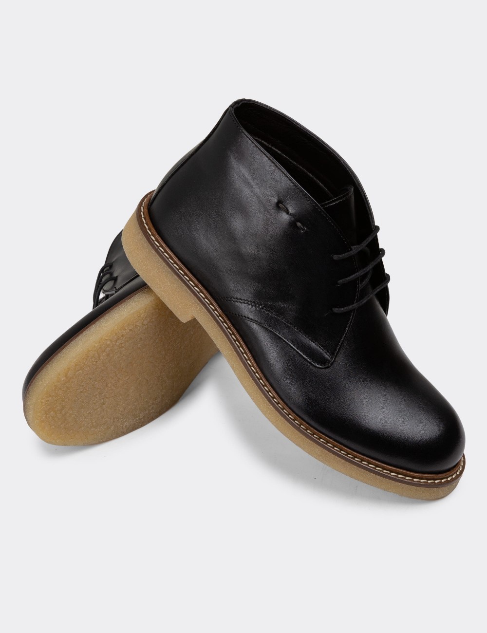 Black Leather Desert Boots - 01295MSYHC15