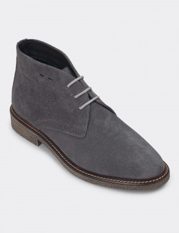 Gray Suede Leather Desert Boots - 01967ZGRIC01