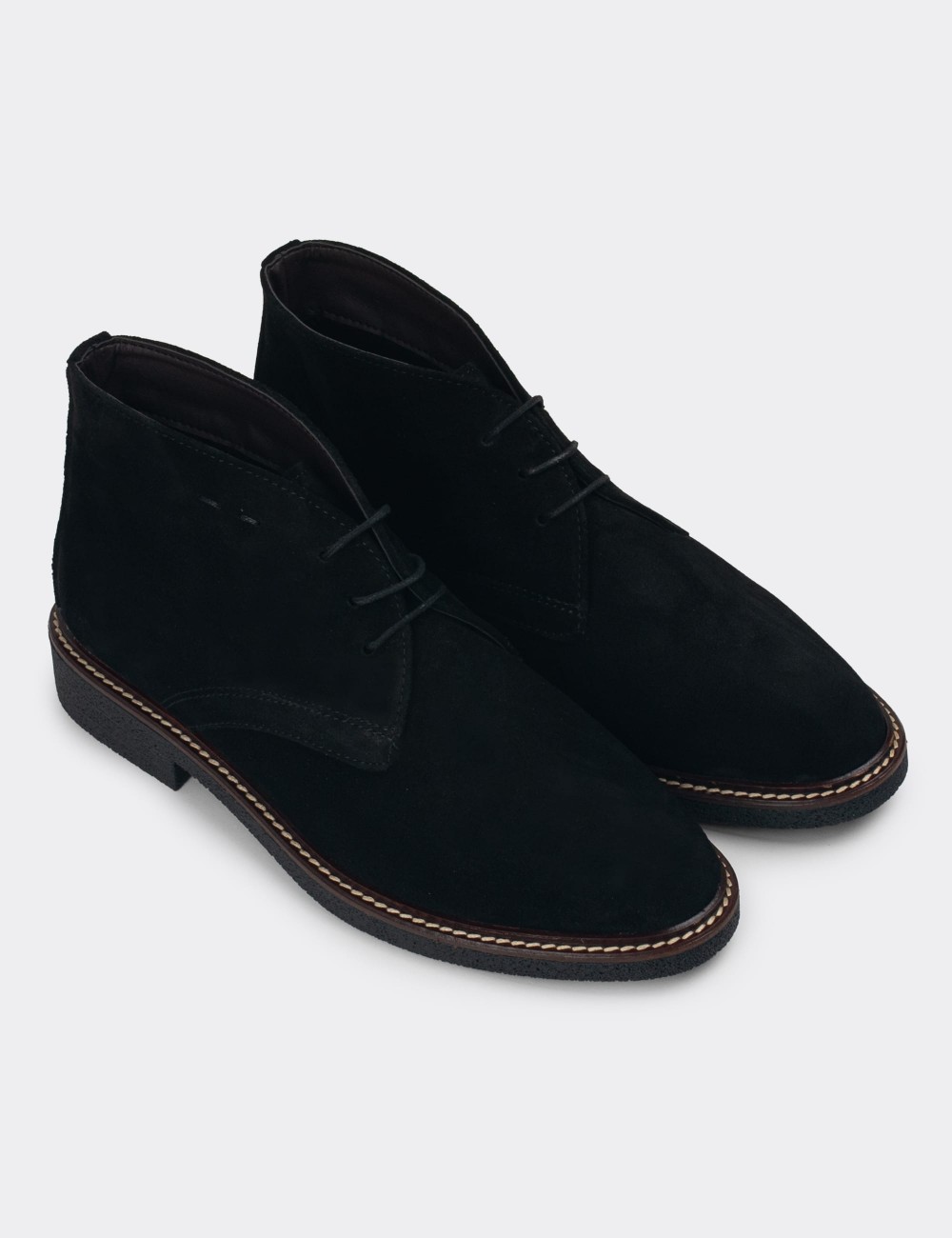 Black Suede Leather Desert Boots - 01967ZSYHC01