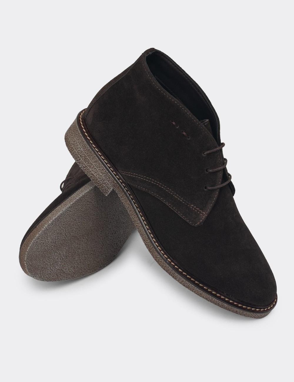 Brown Suede Leather Desert Boots - 01967ZKHVC01